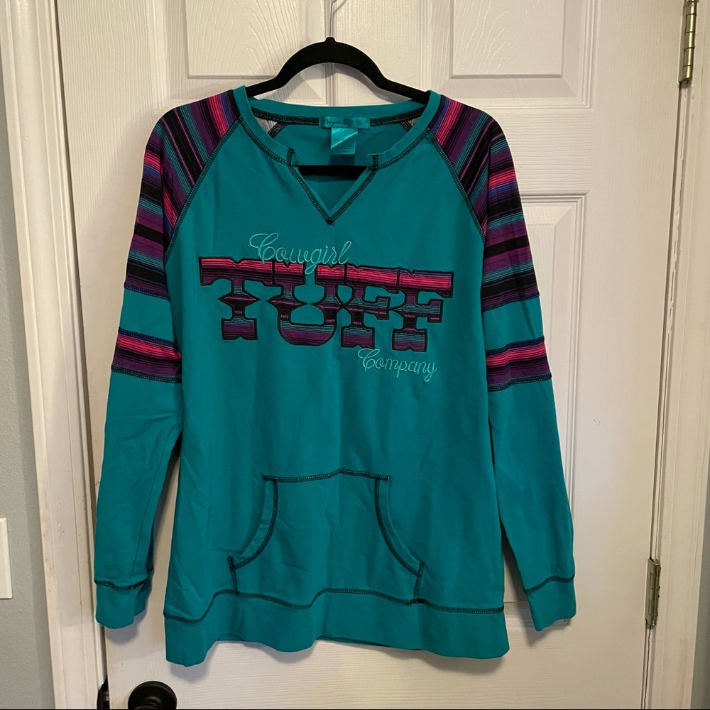 COWGIRL TUFF Sweatshirt Size Large turquiose color